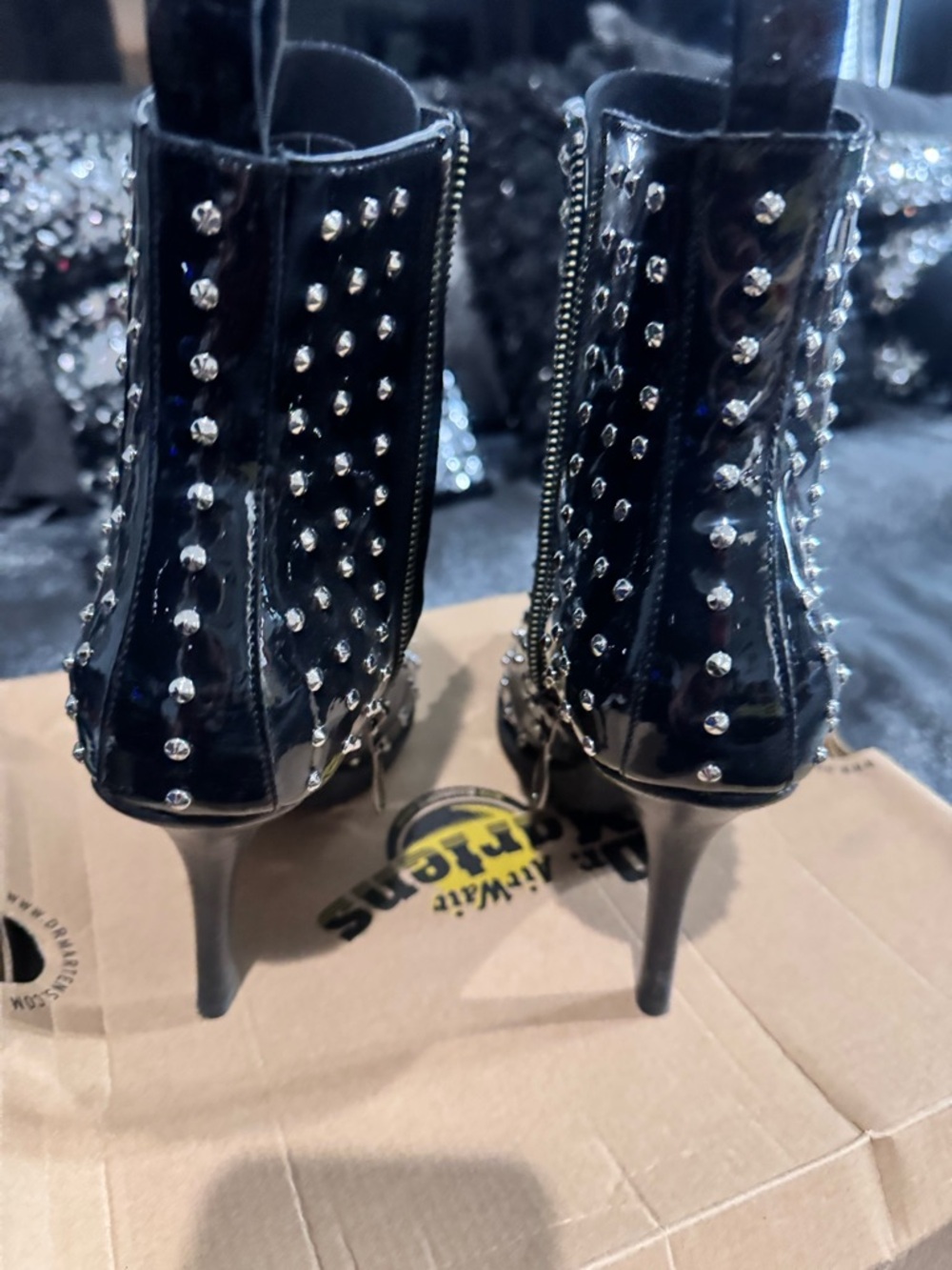 Dr. Martens Black Patent Studded Lace-Up Ankle Boots - Picture 4 of 5